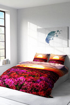 Lastikli Çarşaflı %100 Pamuk Saten Çift Kişilik Nevresim Takımı Sunset