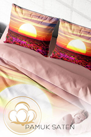 Lastikli Çarşaflı %100 Pamuk Saten Çift Kişilik Nevresim Takımı Sunset