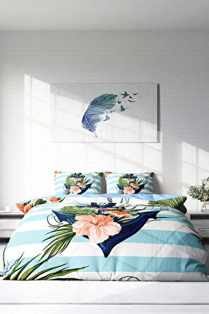 Çift Kişilik ( Lastikli Çarşaflı ) %100 Pamuk Saten Nevresim Takımı Anchor