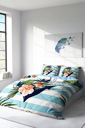 Çift Kişilik ( Lastikli Çarşaflı ) %100 Pamuk Saten Nevresim Takımı Anchor