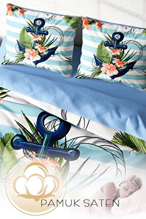 Çift Kişilik ( Lastikli Çarşaflı ) %100 Pamuk Saten Nevresim Takımı Anchor