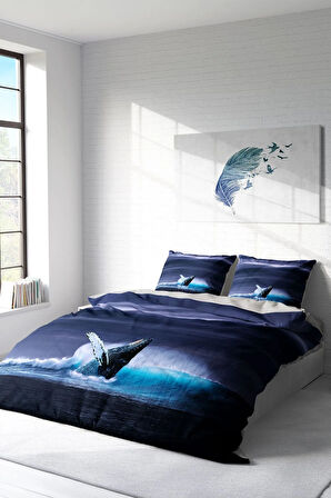 Lastikli Çarşaflı %100 Pamuk Saten Çift Kişilik Nevresim Takımı Shark