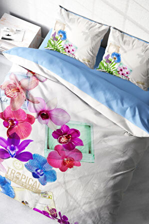 Lastikli Çarşaflı %100 Pamuk Saten Çift Kişilik Nevresim Takımı Viola