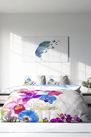 Lastikli Çarşaflı %100 Pamuk Saten Çift Kişilik Nevresim Takımı Viola