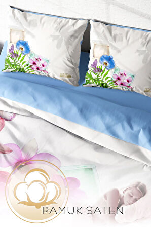 Lastikli Çarşaflı %100 Pamuk Saten Çift Kişilik Nevresim Takımı Viola