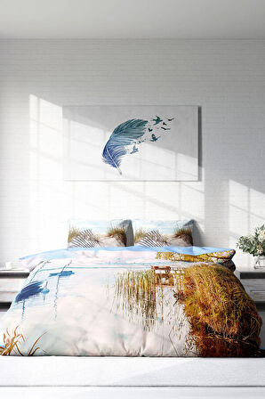 Lastikli Çarşaflı %100 Pamuk Saten Çift Kişilik Nevresim Takımı Reeds