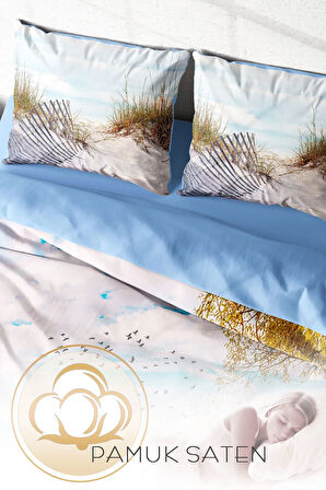 Lastikli Çarşaflı %100 Pamuk Saten Çift Kişilik Nevresim Takımı Reeds