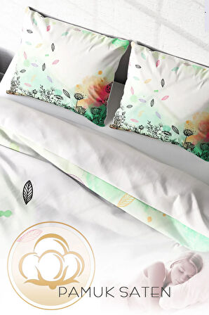 Lastikli Çarşaflı %100 Pamuk Saten Çift Kişilik Nevresim Takımı Fantastic Leaves