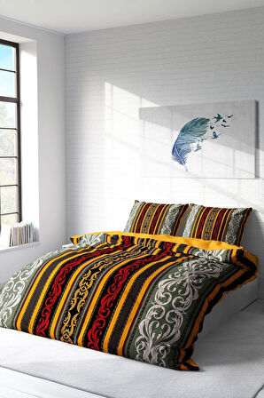 Lastikli Çarşaflı %100 Pamuk Saten Çift Kişilik Nevresim Takımı Ribbon Baroque Style