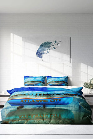 Lastikli Çarşaflı %100 Pamuk Saten Çift Kişilik Nevresim Takımı Atalanta City