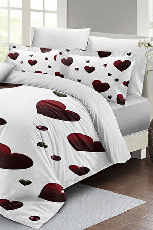 Çift Kişilik ( Lastikli Çarşaflı ) %100 Pamuk Saten Nevresim Takımı White Love