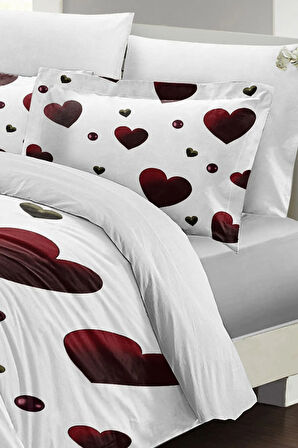 Çift Kişilik ( Lastikli Çarşaflı ) %100 Pamuk Saten Nevresim Takımı White Love
