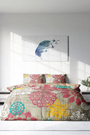 Lastikli Çarşaflı %100 Pamuk Saten Çift Kişilik Nevresim Takımı Past Tense Flowers