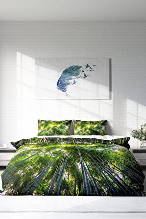 Çift Kişilik ( Lastikli Çarşaflı ) %100 Pamuk Saten Nevresim Takımı Forest 1