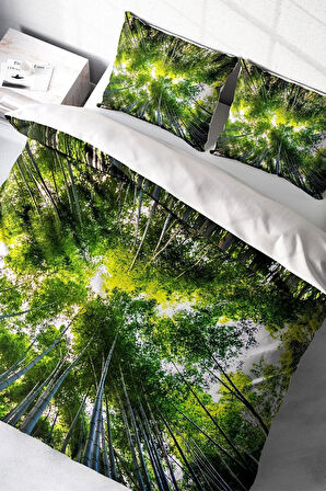 Çift Kişilik ( Lastikli Çarşaflı ) %100 Pamuk Saten Nevresim Takımı Forest 1