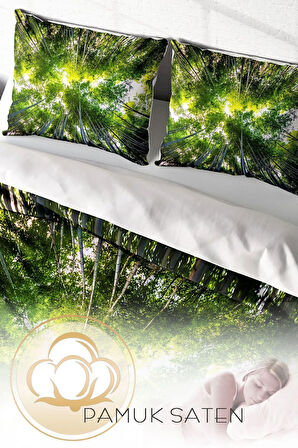 Çift Kişilik ( Lastikli Çarşaflı ) %100 Pamuk Saten Nevresim Takımı Forest 1