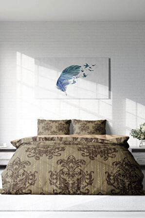 Lastikli Çarşaflı %100 Pamuk Saten Çift Kişilik Nevresim Takımı Brown Harmony