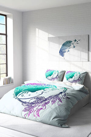 Lastikli Çarşaflı %100 Pamuk Saten Çift Kişilik Nevresim Takımı Moon