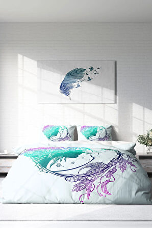 Lastikli Çarşaflı %100 Pamuk Saten Çift Kişilik Nevresim Takımı Moon