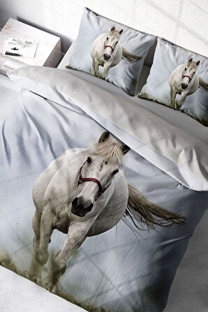 Lastikli Çarşaflı %100 Pamuk Saten Çift Kişilik Nevresim Takımı Rebel Horse