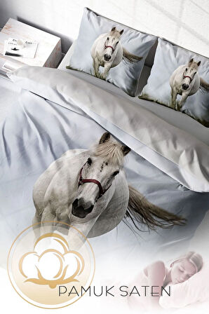 Lastikli Çarşaflı %100 Pamuk Saten Çift Kişilik Nevresim Takımı Rebel Horse