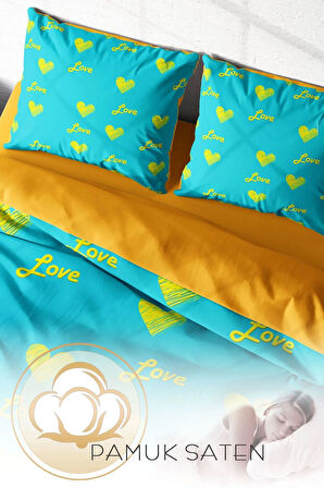 Lastikli Çarşaflı %100 Pamuk Saten Çift Kişilik Nevresim Takımı Turkuaz