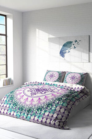 Lastikli Çarşaflı %100 Pamuk Saten Çift Kişilik Nevresim Takımı Focus