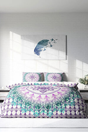 Lastikli Çarşaflı %100 Pamuk Saten Çift Kişilik Nevresim Takımı Focus