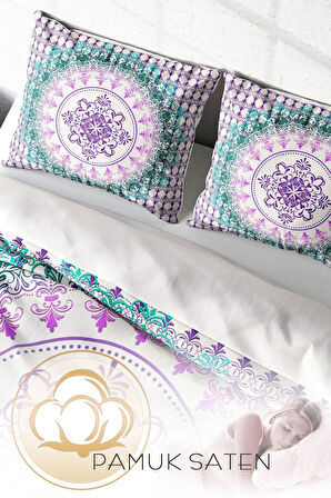 Lastikli Çarşaflı %100 Pamuk Saten Çift Kişilik Nevresim Takımı Focus