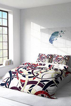 Lastikli Çarşaflı %100 Pamuk Saten Çift Kişilik Nevresim Takımı Colored Rings