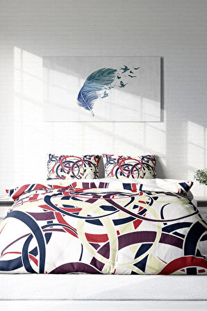 Lastikli Çarşaflı %100 Pamuk Saten Çift Kişilik Nevresim Takımı Colored Rings