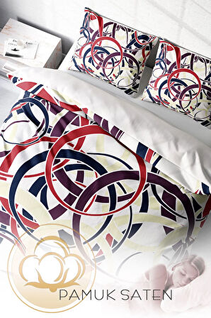 Lastikli Çarşaflı %100 Pamuk Saten Çift Kişilik Nevresim Takımı Colored Rings
