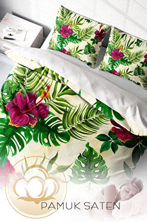 Lastikli Çarşaflı %100 Pamuk Saten Çift Kişilik Nevresim Takımı Peace Of The Green