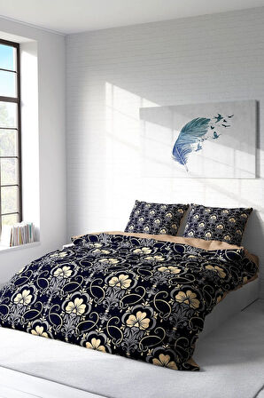 Lastikli Çarşaflı %100 Pamuk Saten Çift Kişilik Nevresim Takımı Soft Night