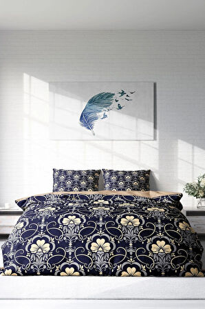 Lastikli Çarşaflı %100 Pamuk Saten Çift Kişilik Nevresim Takımı Soft Night