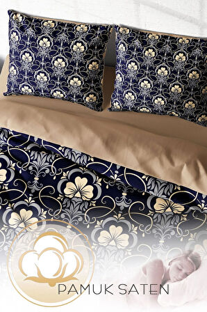 Lastikli Çarşaflı %100 Pamuk Saten Çift Kişilik Nevresim Takımı Soft Night