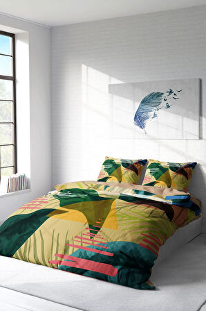 Lastikli Çarşaflı %100 Pamuk Saten Çift Kişilik Nevresim Takımı Relaxing Leaves