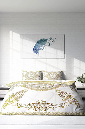 Lastikli Çarşaflı %100 Pamuk Saten Çift Kişilik Nevresim Takımı Gold Baraque