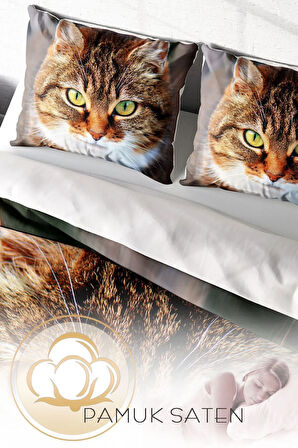 Lastikli Çarşaflı %100 Pamuk Saten Çift Kişilik Nevresim Takımı Tabby