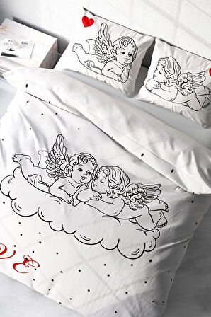 Lastikli Çarşaflı %100 Pamuk Saten Çift Kişilik Nevresim Takımı Angel
