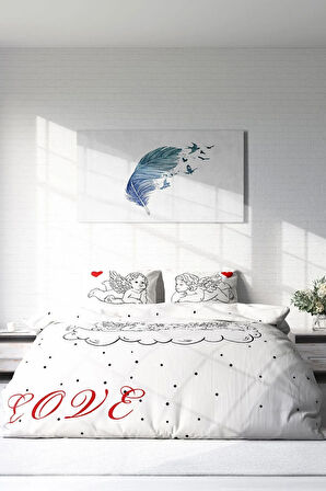 Lastikli Çarşaflı %100 Pamuk Saten Çift Kişilik Nevresim Takımı Angel