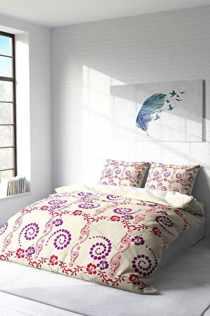 Lastikli Çarşaflı %100 Pamuk Saten Çift Kişilik Nevresim Takımı Purple Hypnosis