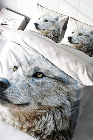 Lastikli Çarşaflı %100 Pamuk Saten Çift Kişilik Nevresim Takımı White Wolf