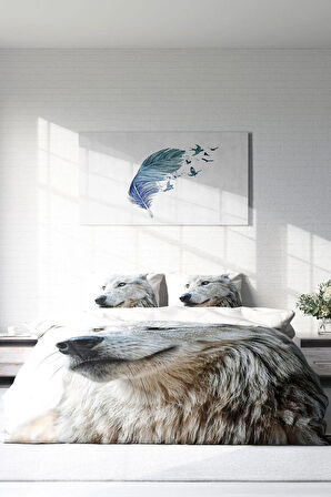 Lastikli Çarşaflı %100 Pamuk Saten Çift Kişilik Nevresim Takımı White Wolf