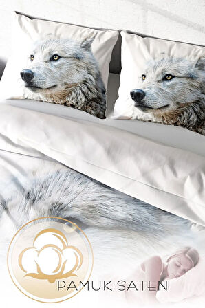 Lastikli Çarşaflı %100 Pamuk Saten Çift Kişilik Nevresim Takımı White Wolf