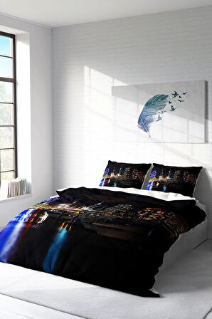 Lastikli Çarşaflı %100 Pamuk Saten Çift Kişilik Nevresim Takımı Harbor Night