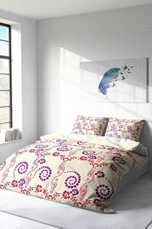 Çift Kişilik ( Lastikli Çarşaflı ) %100 Pamuk Saten Nevresim Takımı Purple Hypnosis