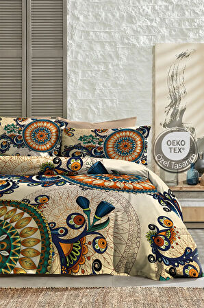 Lastikli Çarşaflı %100 Pamuk Saten Çift Kişilik Nevresim Takımı Authentic