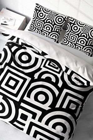Lastikli Çarşaflı %100 Pamuk Saten Çift Kişilik Nevresim Takımı Geometric Mixed