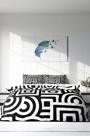 Lastikli Çarşaflı %100 Pamuk Saten Çift Kişilik Nevresim Takımı Geometric Mixed